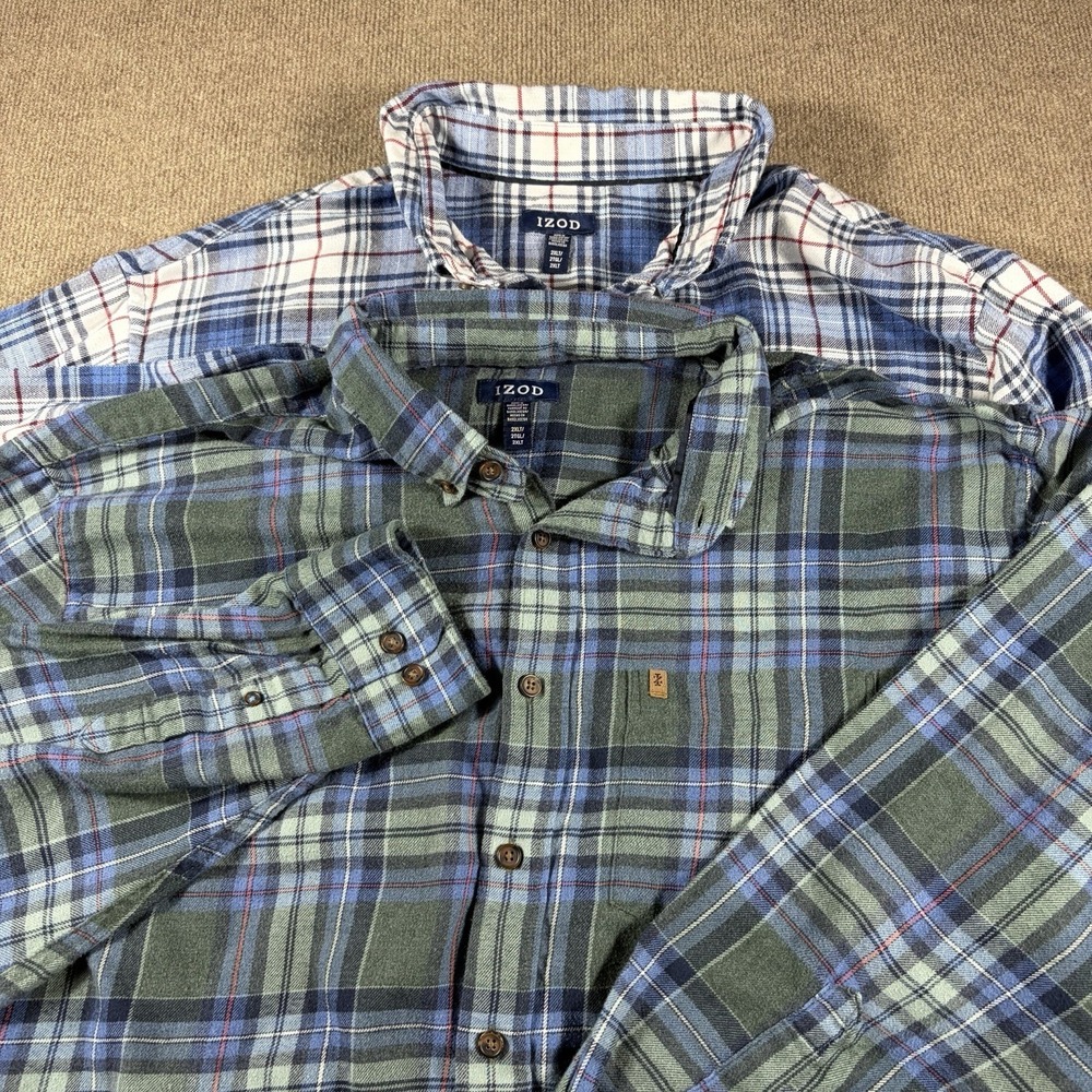 Izod‎ Button Down Flannel Shirt Mens Size 2XLT Bundle Of 2 Plaid Shirt